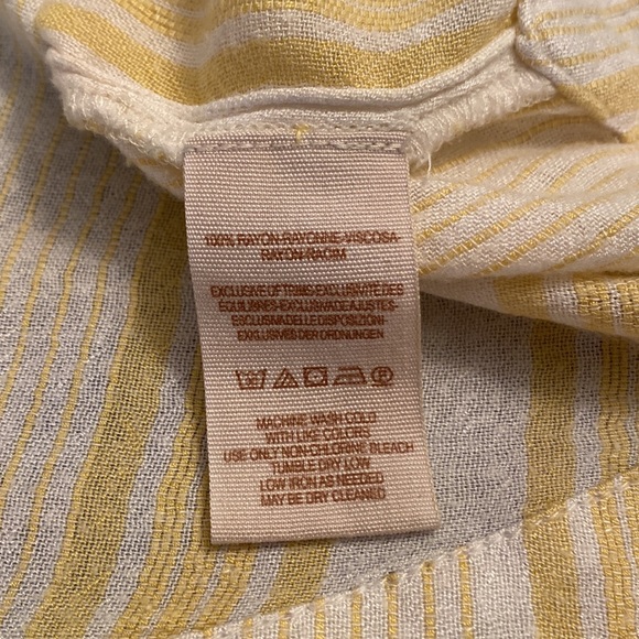 Free People Yellow and White Striped Cinched Shoulder Collared Button Down Top - Picture 8 of 9